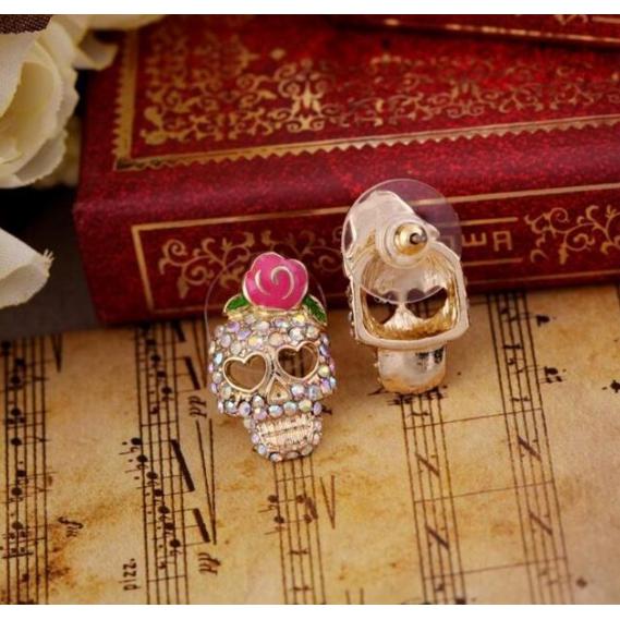 Flower Skull Crystal Earring Studs, Luna Daze