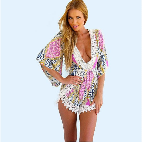 Deep V Flower RomperBodysuitLuna Daze