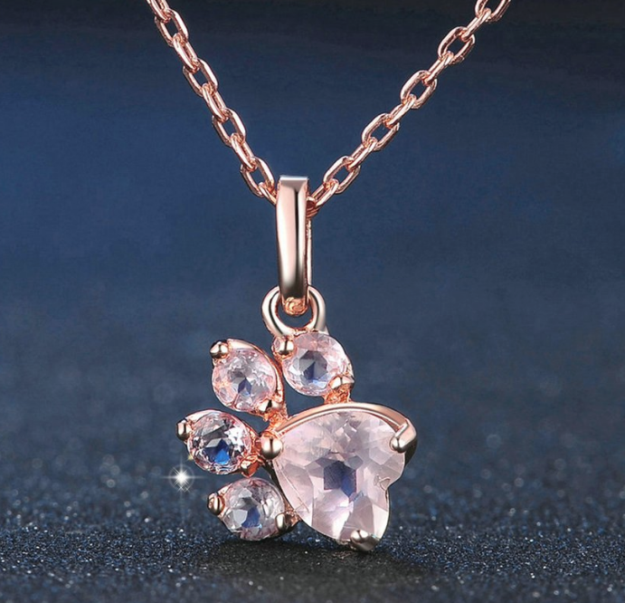 Rose Quartz Pawprint NecklaceJewelryLuna Daze