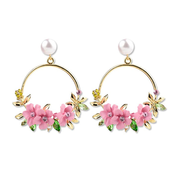 Wildflower & Pearl Hoop Earrings