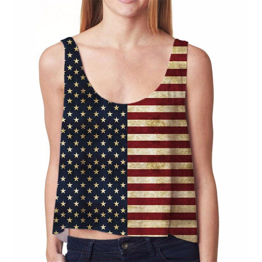 American Flag Crop TankLuna Daze