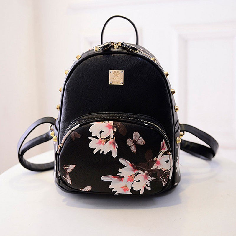 Floral Leather Backpack, Luna Daze