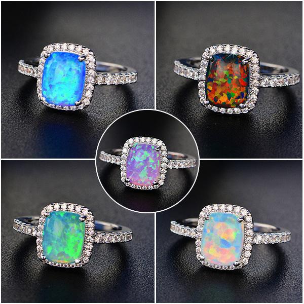 Fire Opal Cushion Cut Ring, Luna Daze
