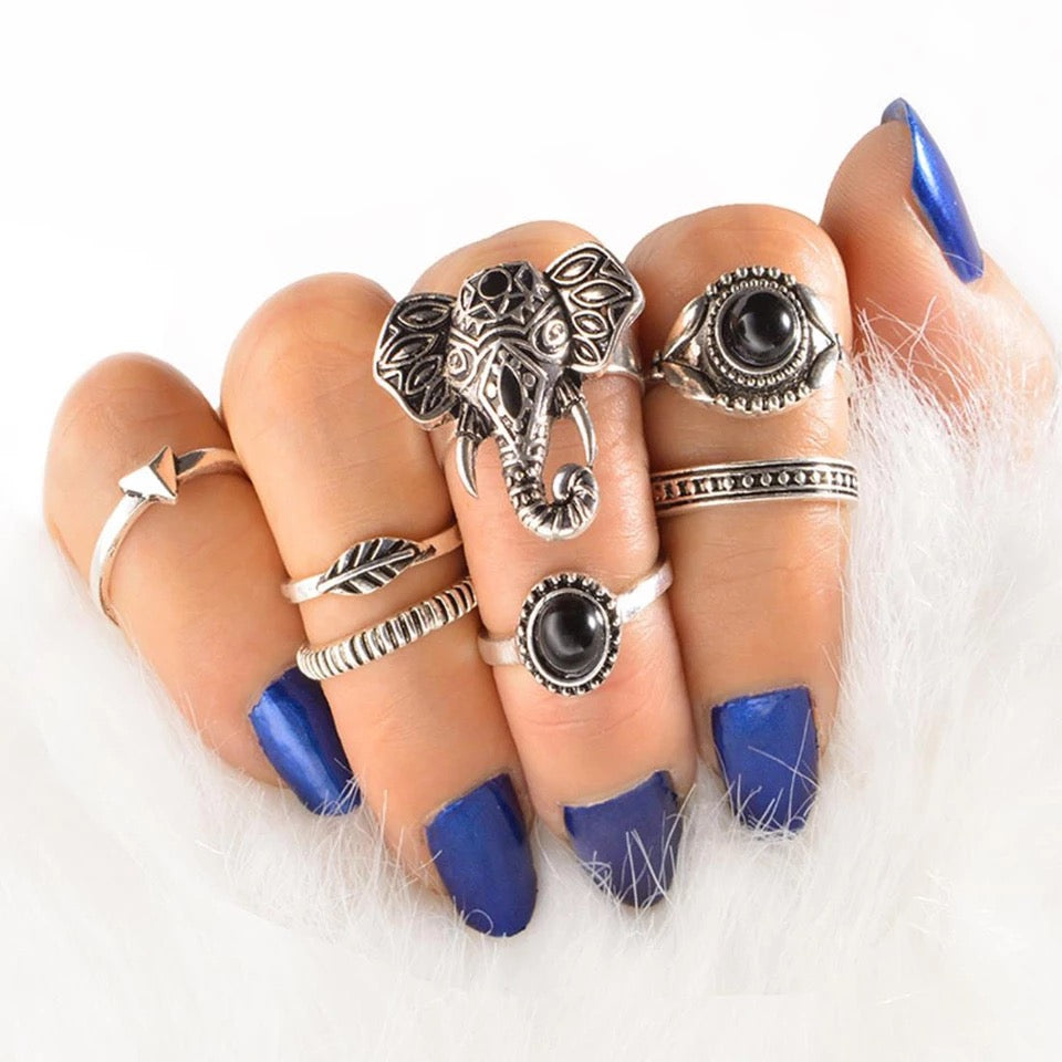 Elephant & Stone Ring Set