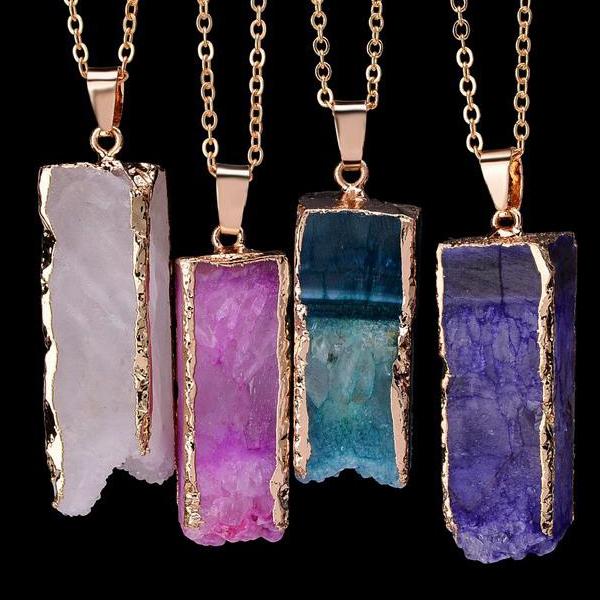 Rectangle Druzy Quartz NecklaceJewelryLuna Daze