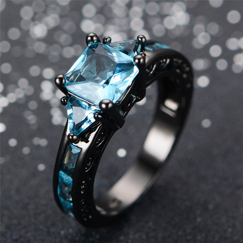 Aquamarine Princess Cut Ring, Luna Daze