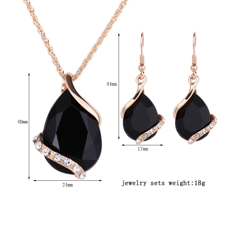 Black Crystal & Gold Necklace Set, Luna Daze