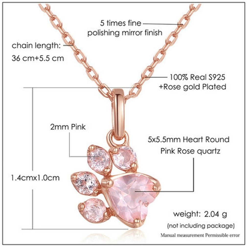 Rose Quartz Pawprint NecklaceJewelryLuna Daze