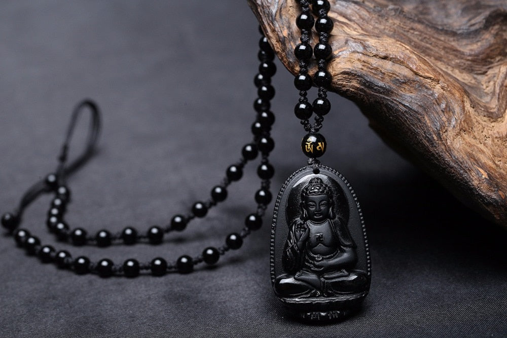 Black Obsidian Buddha Necklace