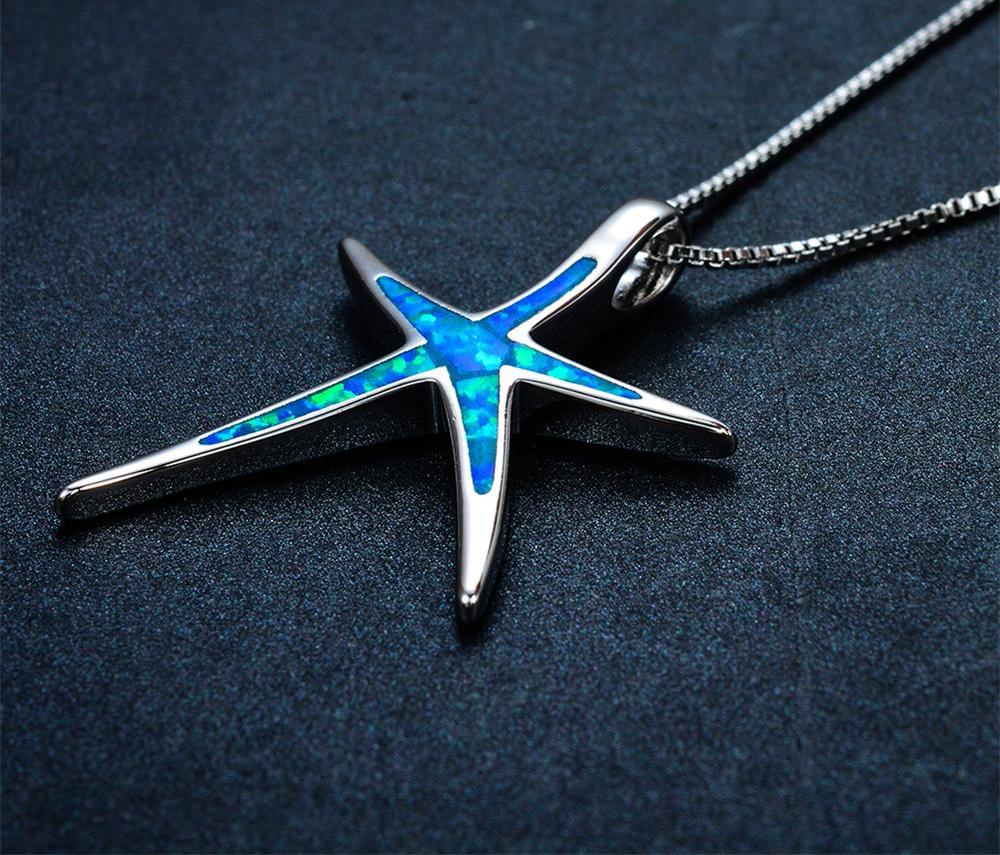 Blue Fire Opal Star Necklace, Luna Daze