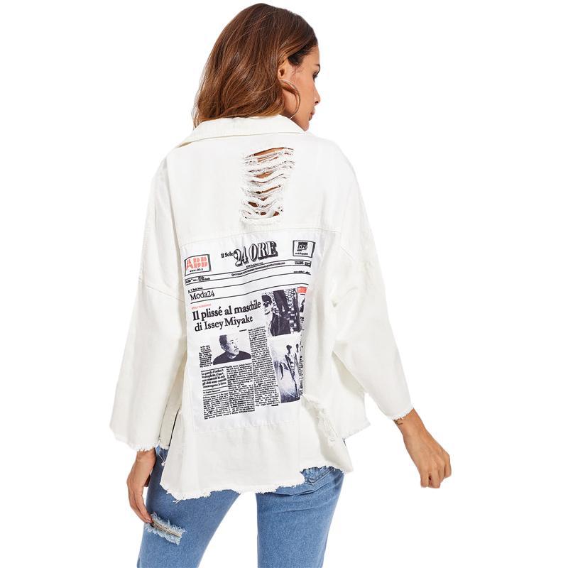 Patched & Distressed White Denim JacketLuna Daze