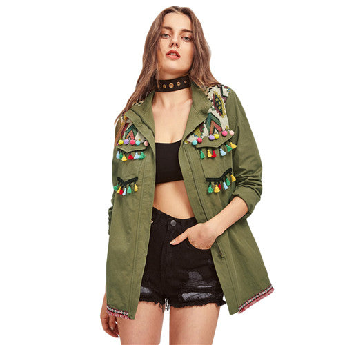 Tassel and Pom-Pom Utility JacketLuna Daze