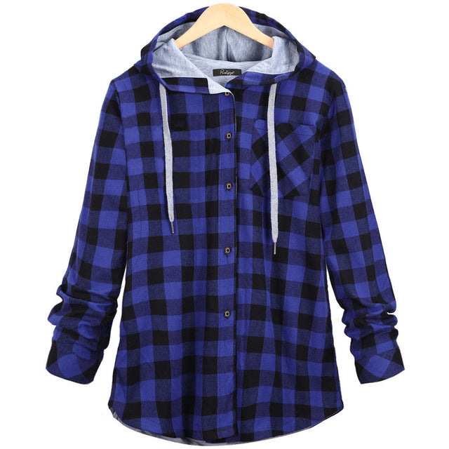 Hooded Plaid Button UpLuna Daze