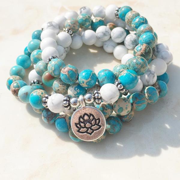Howlite Lotus Mala Wrap BraceletJewelryLuna Daze