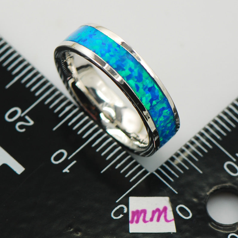 Blue Fire Opal Silver Band Ring, Luna Daze