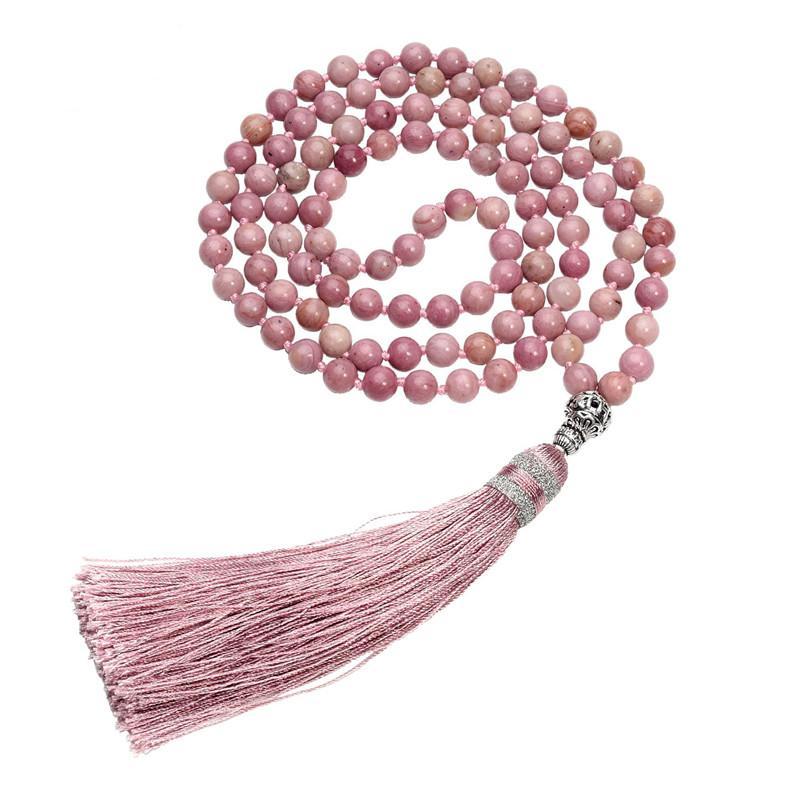 Rhodochrosite & Moss Agate Tassel Mala Beads