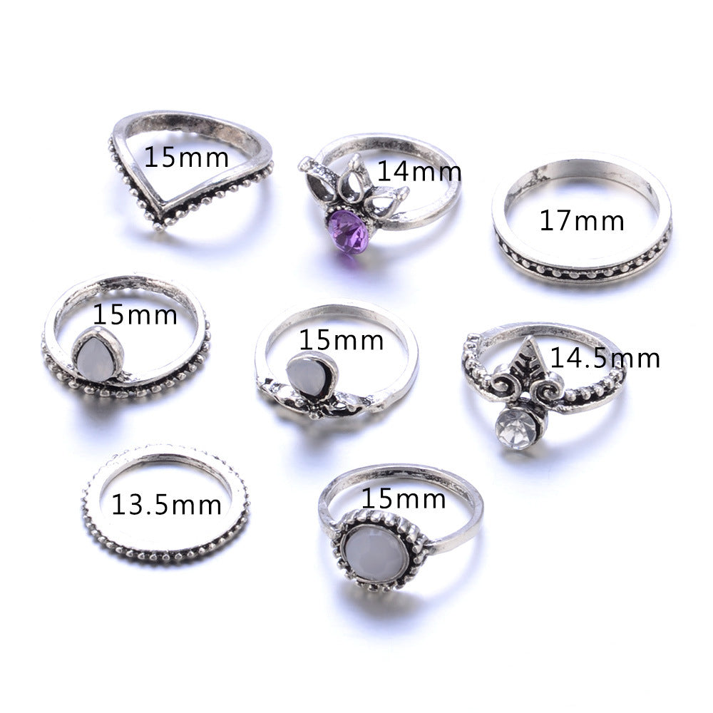 8 Piece Antique Purple Ring Set, Luna Daze