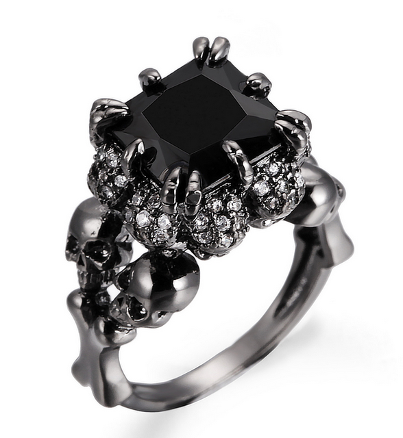 Black Agate Princess Skull Ring, Luna Daze