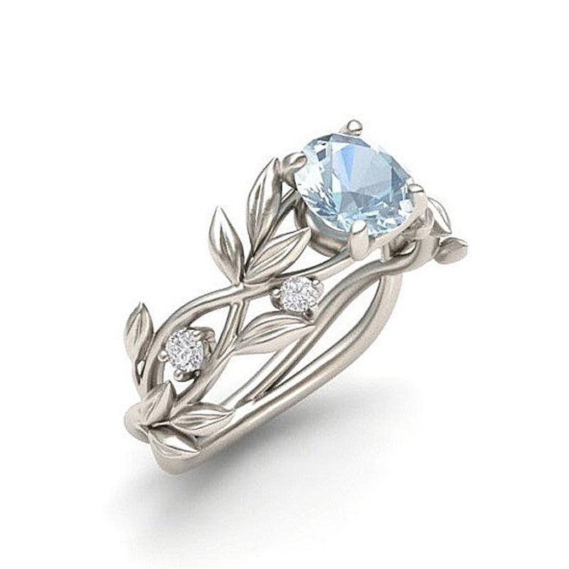 Aquamarine Silver Rose Ring, Luna Daze