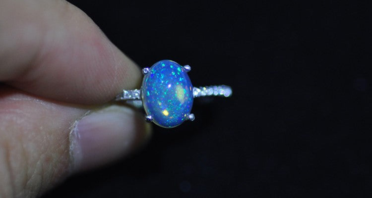 Australian Fire Opal & Silver Ring, Luna Daze