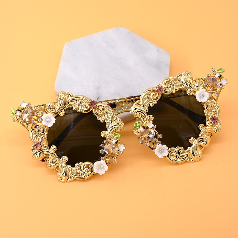 Vintage Flower Cat Eye Sunglasses