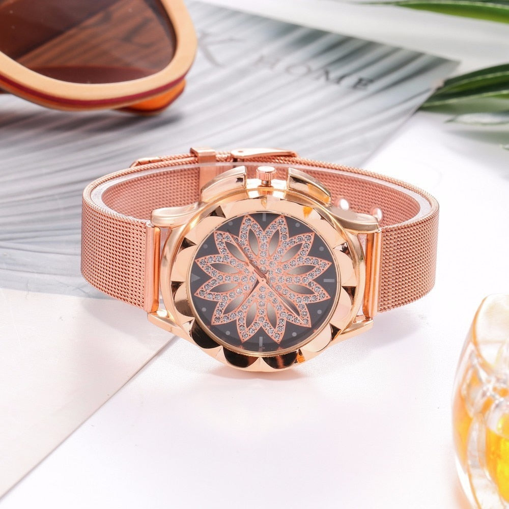 Rose Gold Flower Quartz Watch