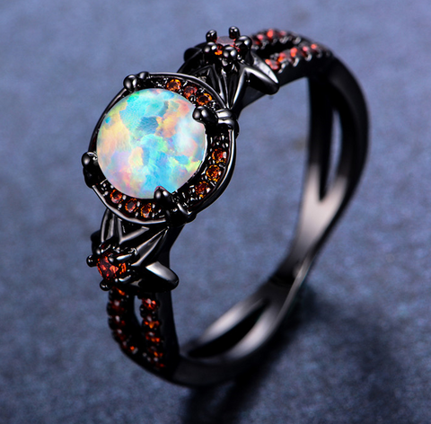 8mm/6mm Fire Opal Ring Mens Wedding Band Tungsten Ring - Unique Opal W–  Pillar Styles