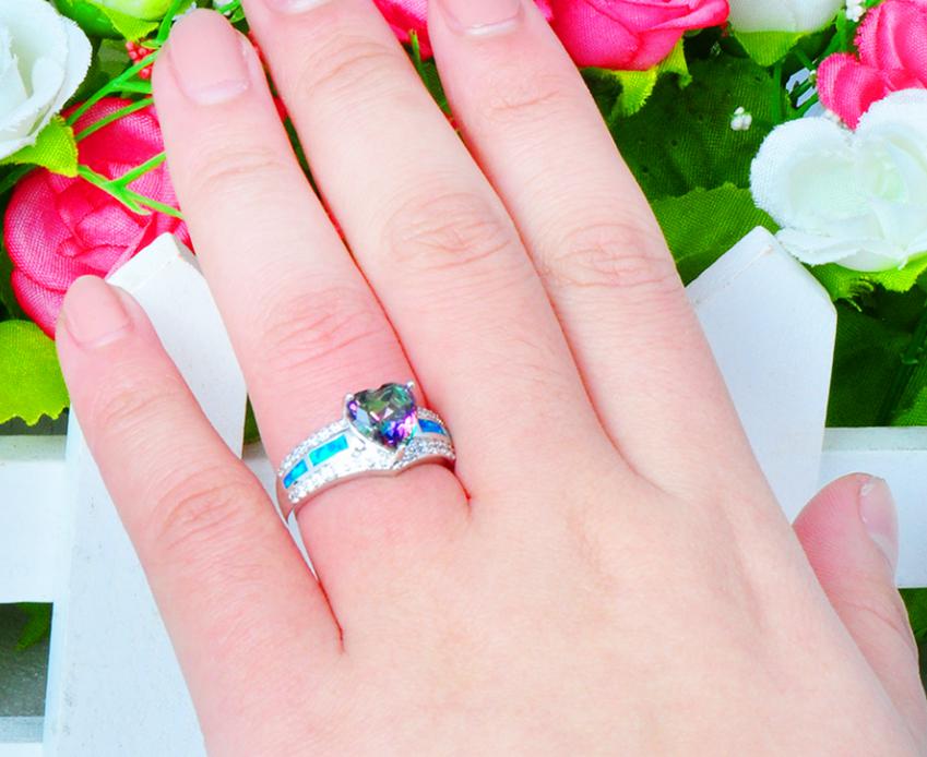 Fire Opal & Mystic Topaz Heart Ring, Luna Daze
