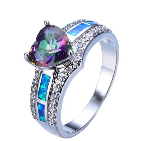 Fire Opal & Mystic Topaz Heart Ring, Luna Daze