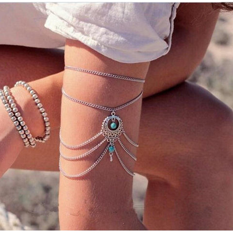 Women's Imitation Turquoise Arm Cuff With Body Chain Tassel – Alloy – One Size