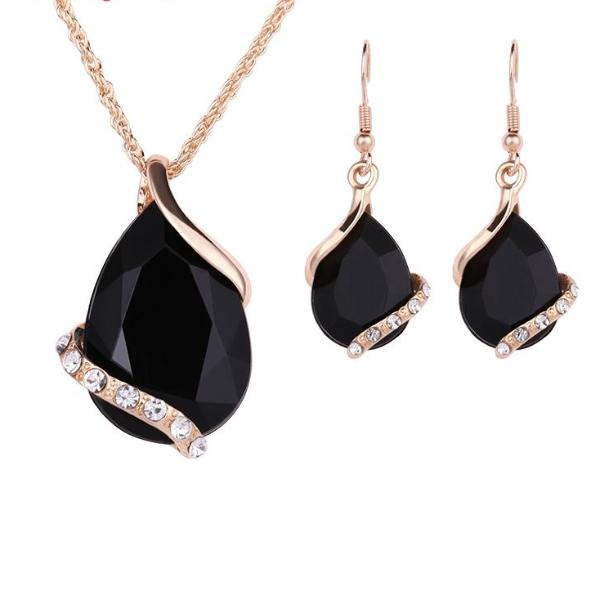 Black Crystal & Gold Necklace Set, Luna Daze