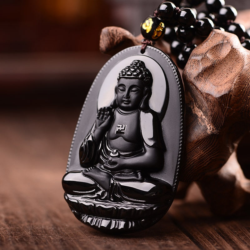 Black Obsidian Buddha Necklace
