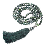 Rhodochrosite & Moss Agate Tassel Mala Beads
