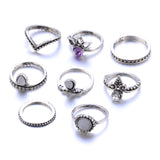 8 Piece Antique Purple Ring Set, Luna Daze