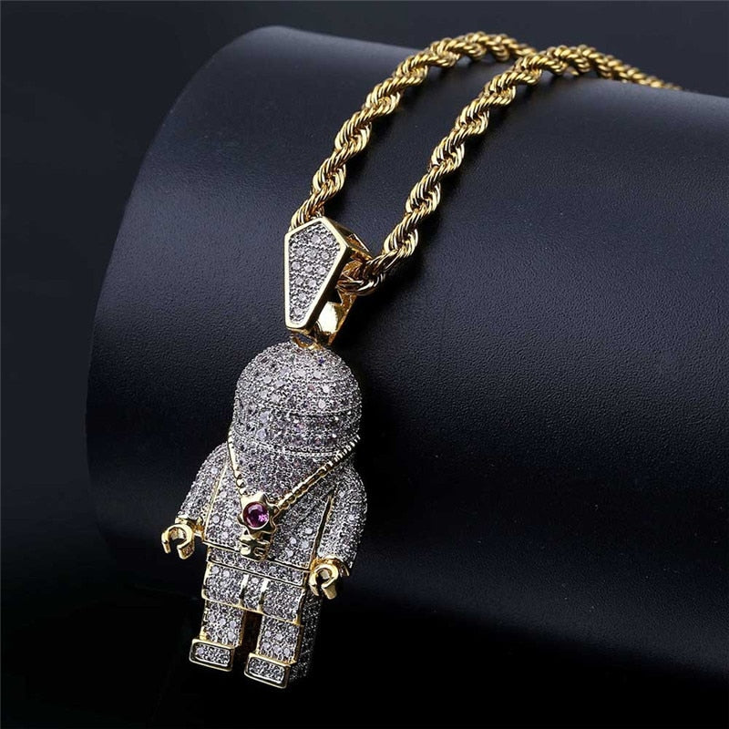 Iced Out Gold Astronaut Necklace