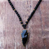 Black Obsidian Arrowhead & Lava Stone Necklace