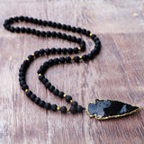 Black Obsidian Arrowhead & Lava Stone Necklace