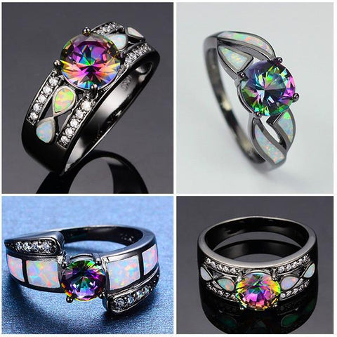Vintage Style Volcano Crystal Charm For Kameleon Rings - Dark Rainbow Colors (Purple, Pink, Green, Red, Gold)